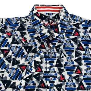 Robert Graham Geometric Print Short Sleeve Shirt Men's Size L Retro Funky